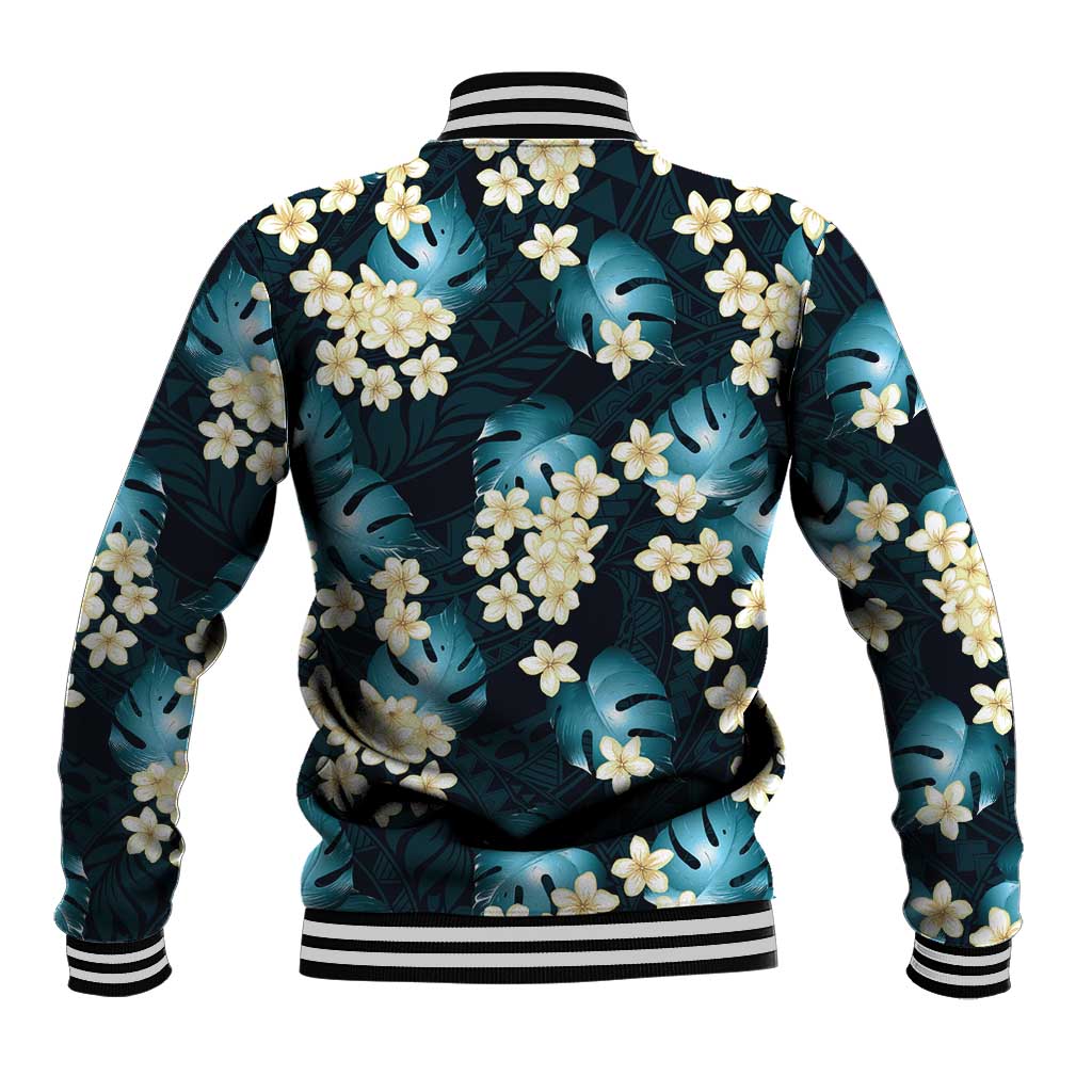 Dark Cyan Tropical Hawaii Baseball Jacket Seamless Monstera Plumeria Hawaiian Pattern - Polynesian Pride