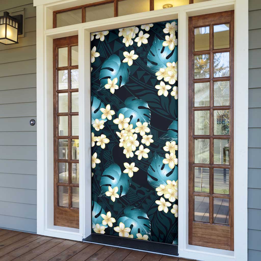 Dark Cyan Tropical Hawaii Door Cover Seamless Monstera Plumeria Hawaiian Pattern LT14 - Polynesian Pride