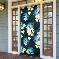 Dark Cyan Tropical Hawaii Door Cover Seamless Monstera Plumeria Hawaiian Pattern LT14 - Polynesian Pride