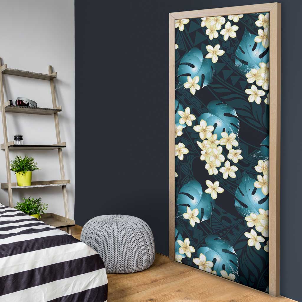 Dark Cyan Tropical Hawaii Door Cover Seamless Monstera Plumeria Hawaiian Pattern LT14 - Polynesian Pride