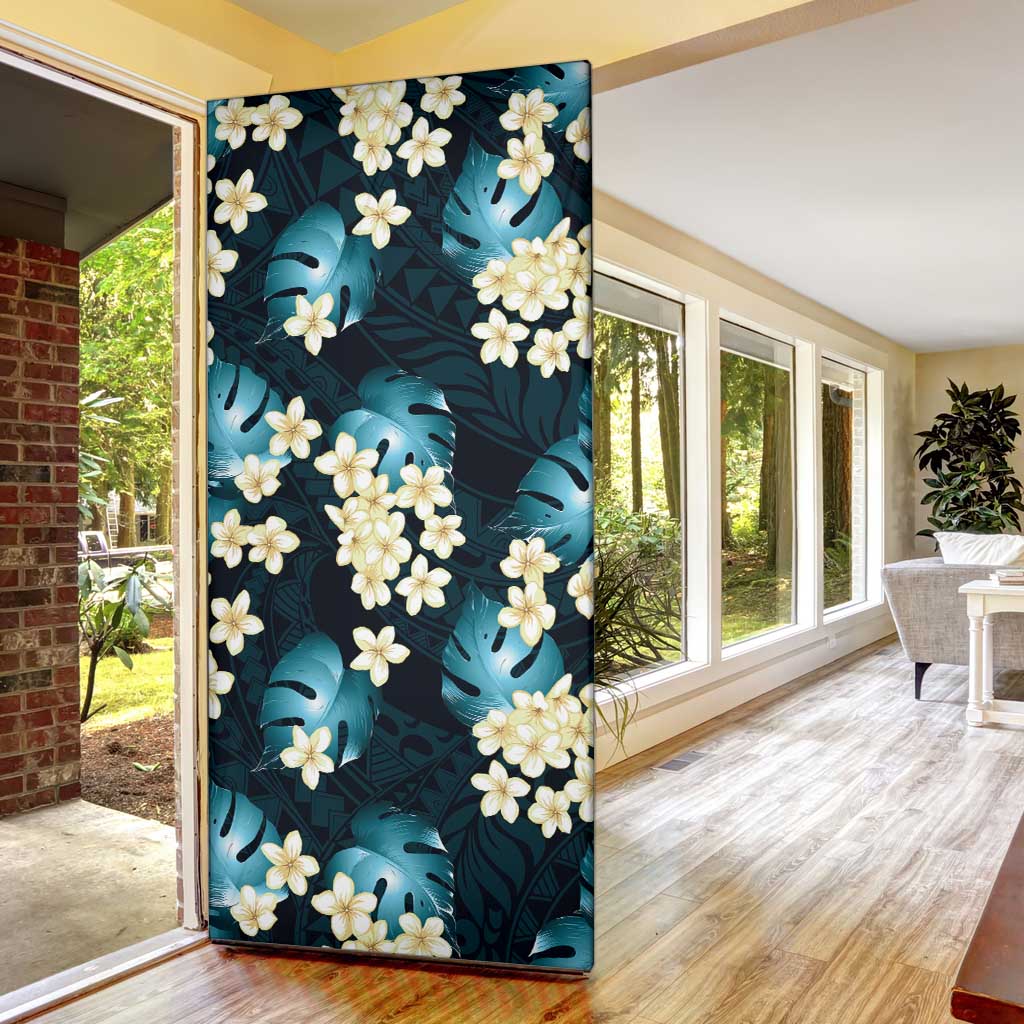 Dark Cyan Tropical Hawaii Door Cover Seamless Monstera Plumeria Hawaiian Pattern LT14 - Polynesian Pride