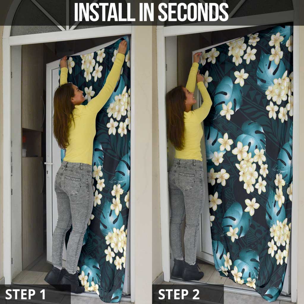 Dark Cyan Tropical Hawaii Door Cover Seamless Monstera Plumeria Hawaiian Pattern LT14 - Polynesian Pride