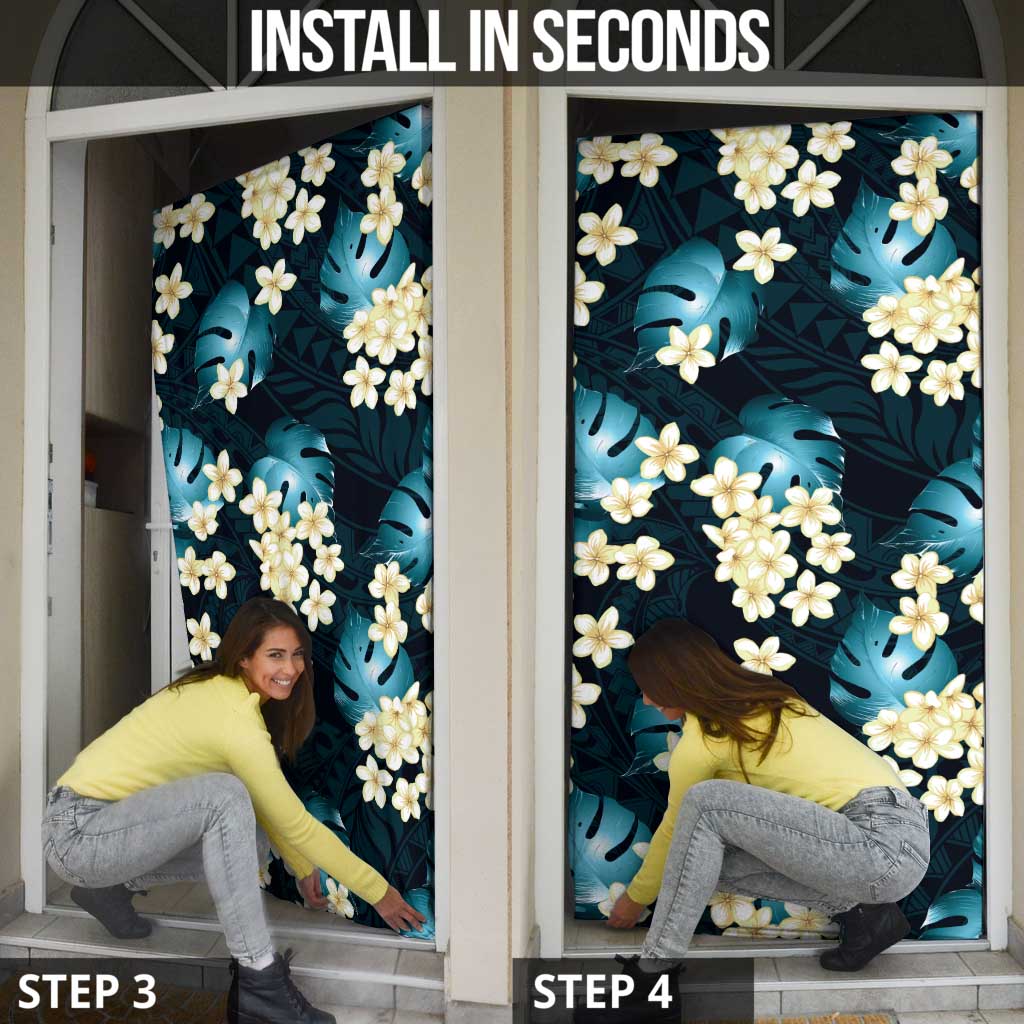 Dark Cyan Tropical Hawaii Door Cover Seamless Monstera Plumeria Hawaiian Pattern LT14 - Polynesian Pride