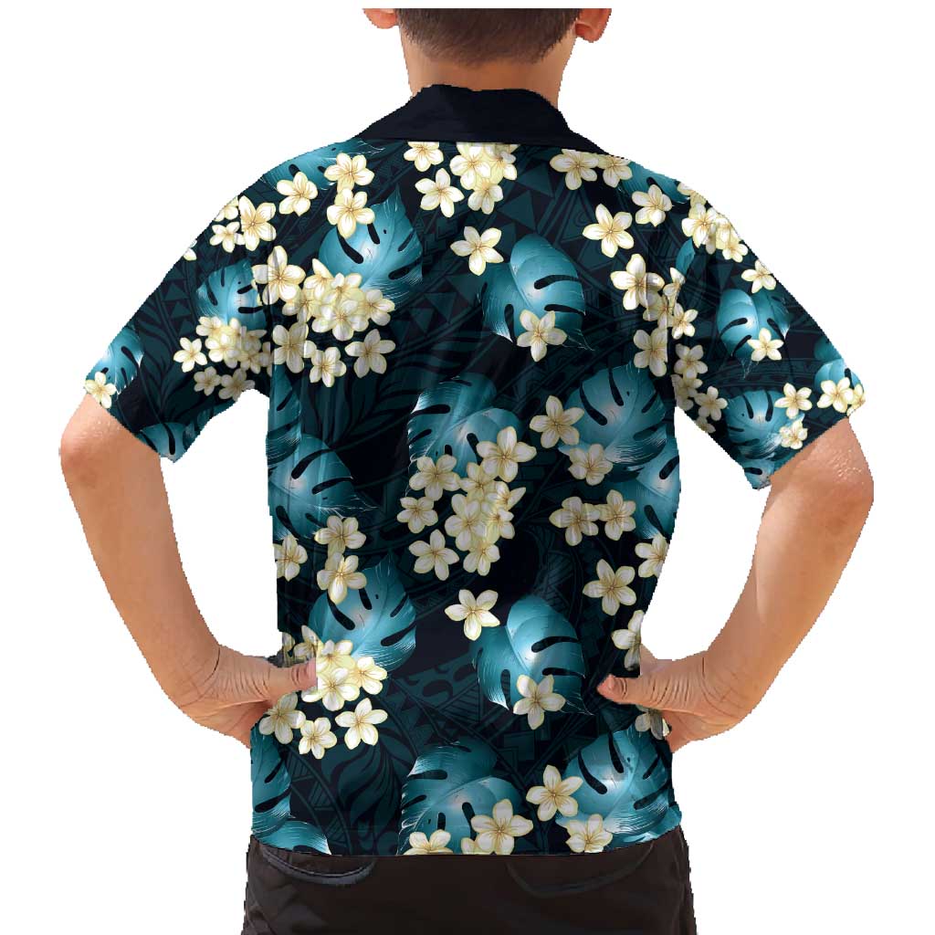 Dark Cyan Tropical Hawaii Family Matching Mermaid Dress and Hawaiian Shirt Seamless Monstera Plumeria Hawaiian Pattern LT14 - Polynesian Pride