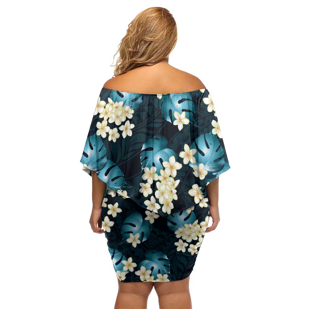 Dark Cyan Tropical Hawaii Family Matching Off Shoulder Short Dress and Hawaiian Shirt Seamless Monstera Plumeria Hawaiian Pattern LT14 - Polynesian Pride