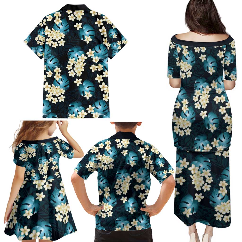 Dark Cyan Tropical Hawaii Family Matching Puletasi and Hawaiian Shirt Seamless Monstera Plumeria Hawaiian Pattern LT14 - Polynesian Pride