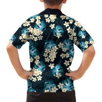 Dark Cyan Tropical Hawaii Family Matching Short Sleeve Bodycon Dress and Hawaiian Shirt Seamless Monstera Plumeria Hawaiian Pattern LT14 - Polynesian Pride
