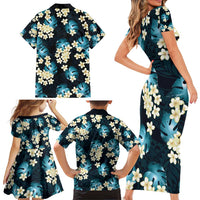 Dark Cyan Tropical Hawaii Family Matching Short Sleeve Bodycon Dress and Hawaiian Shirt Seamless Monstera Plumeria Hawaiian Pattern LT14 - Polynesian Pride
