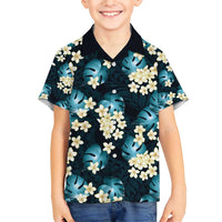 Dark Cyan Tropical Hawaii Family Matching Short Sleeve Bodycon Dress and Hawaiian Shirt Seamless Monstera Plumeria Hawaiian Pattern LT14 Son's Shirt Dark Cyan - Polynesian Pride