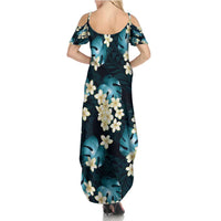 Dark Cyan Tropical Hawaii Family Matching Summer Maxi Dress and Hawaiian Shirt Seamless Monstera Plumeria Hawaiian Pattern LT14 - Polynesian Pride