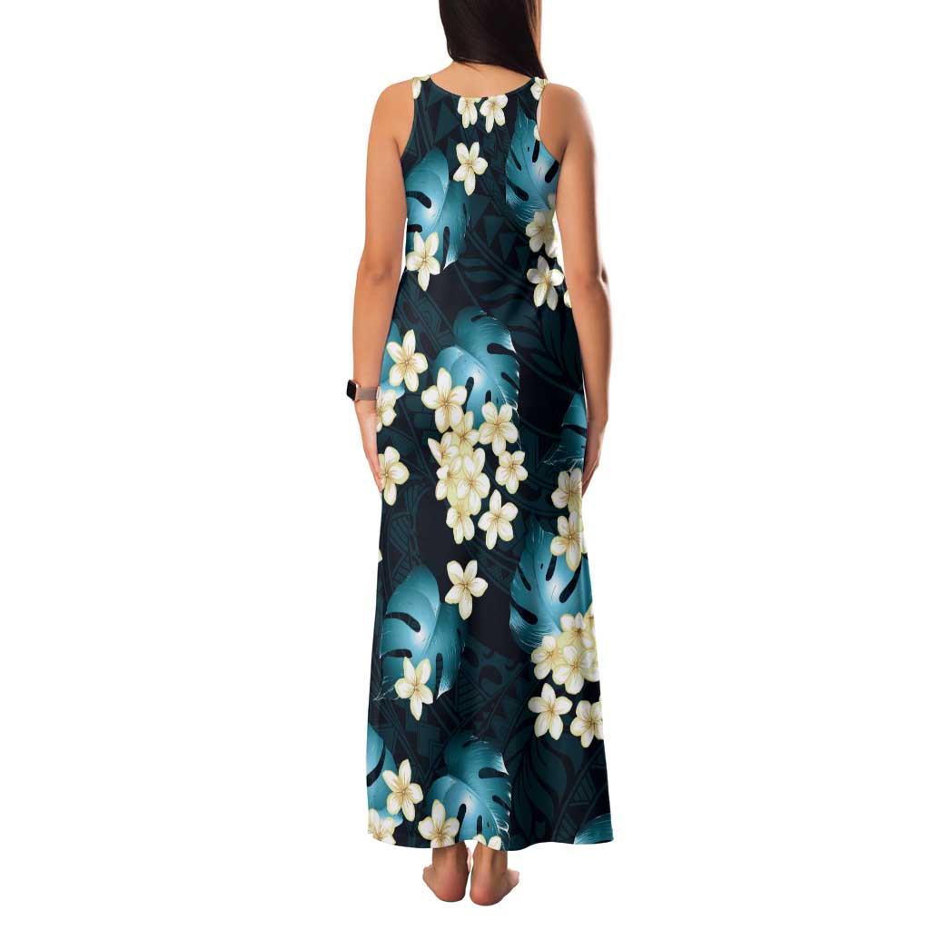 Dark Cyan Tropical Hawaii Family Matching Tank Maxi Dress and Hawaiian Shirt Seamless Monstera Plumeria Hawaiian Pattern LT14 - Polynesian Pride
