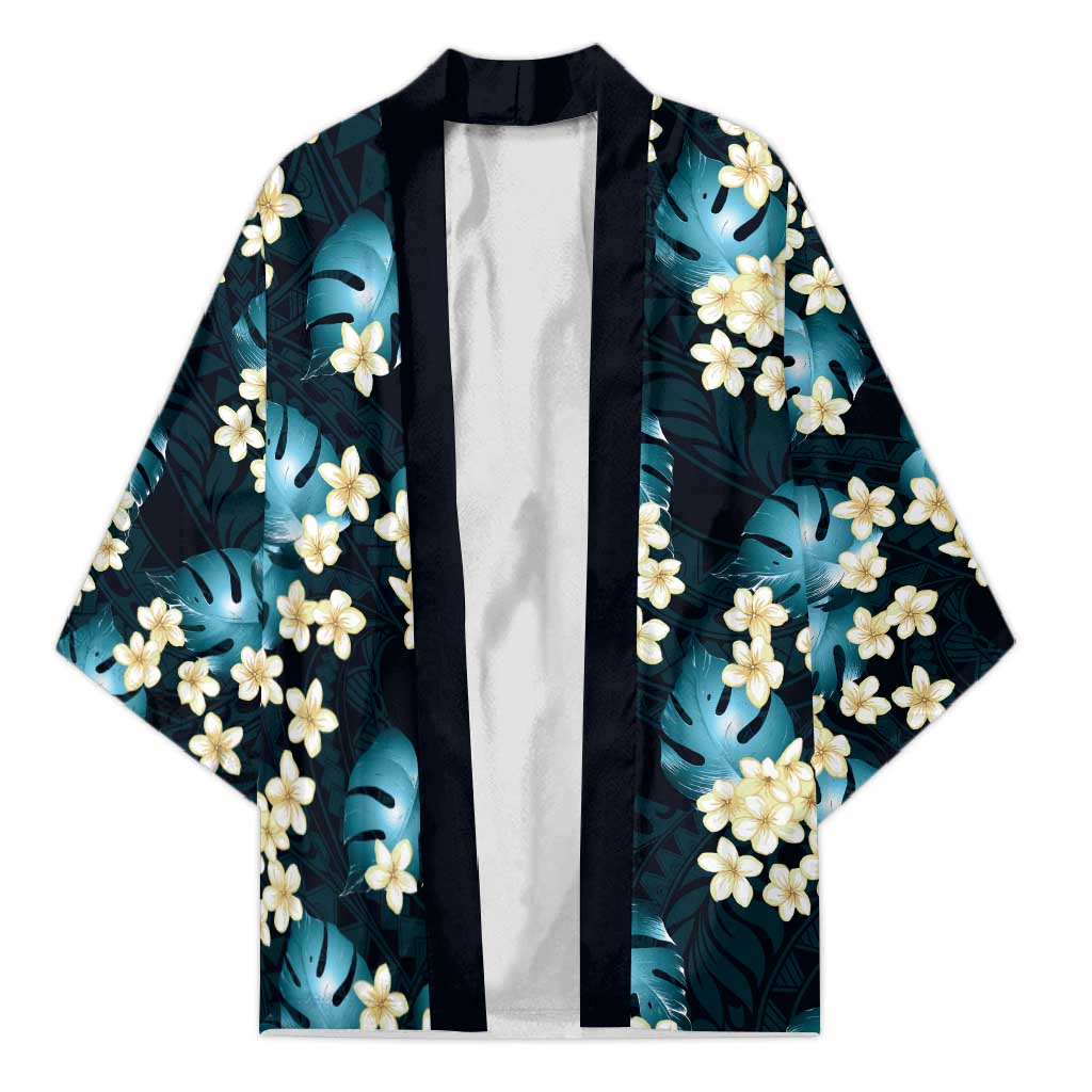 Dark Cyan Tropical Hawaii Kimono Seamless Monstera Plumeria Hawaiian Pattern - Polynesian Pride
