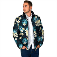 Dark Cyan Tropical Hawaii Padded Jacket Seamless Monstera Plumeria Hawaiian Pattern - Polynesian Pride