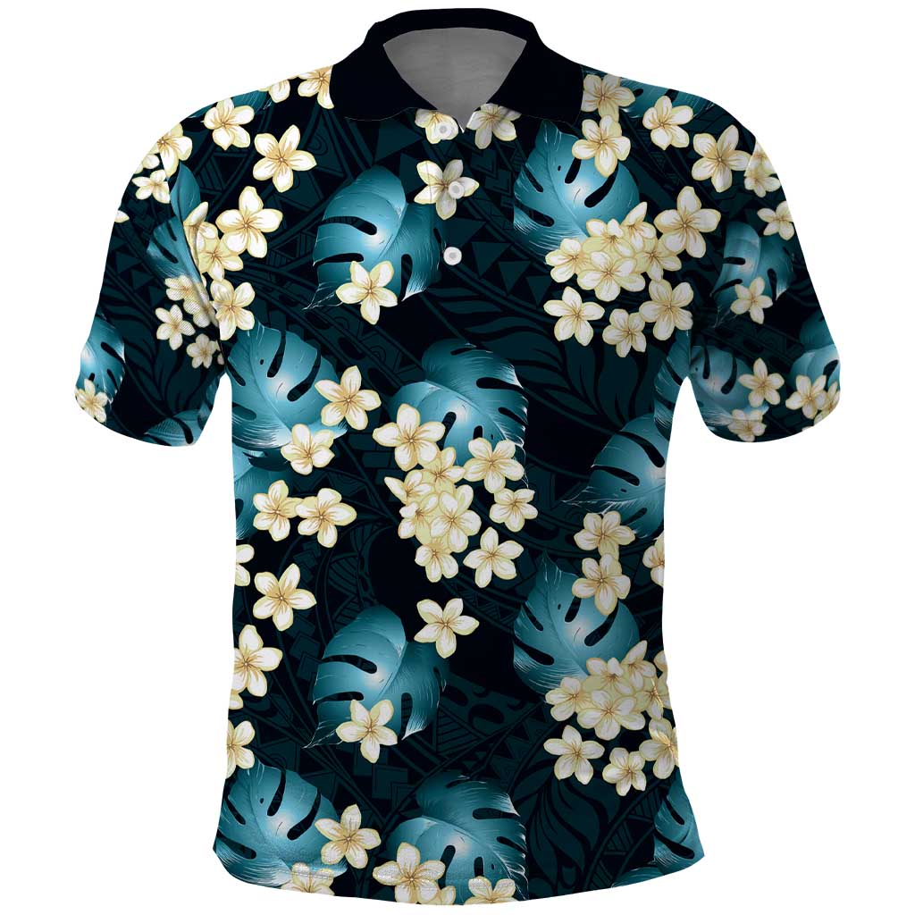 Dark Cyan Tropical Hawaii Polo Shirt Seamless Monstera Plumeria Hawaiian Pattern LT14 Dark Cyan - Polynesian Pride