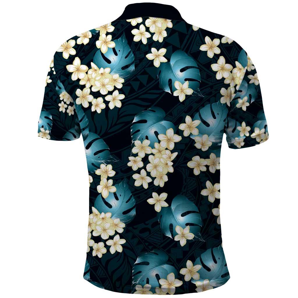 Dark Cyan Tropical Hawaii Polo Shirt Seamless Monstera Plumeria Hawaiian Pattern LT14 - Polynesian Pride