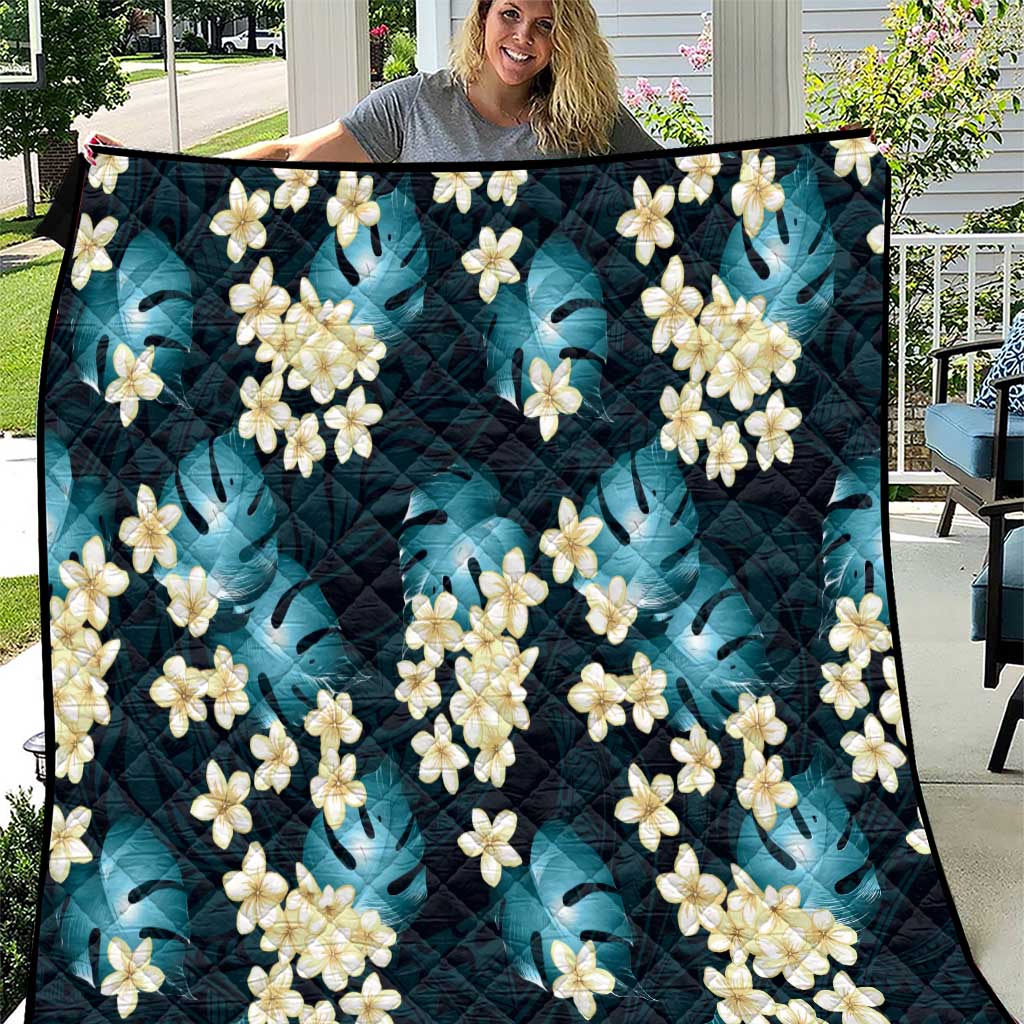Dark Cyan Tropical Hawaii Quilt Seamless Monstera Plumeria Hawaiian Pattern - Polynesian Pride