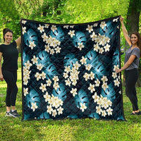 Dark Cyan Tropical Hawaii Quilt Seamless Monstera Plumeria Hawaiian Pattern - Polynesian Pride