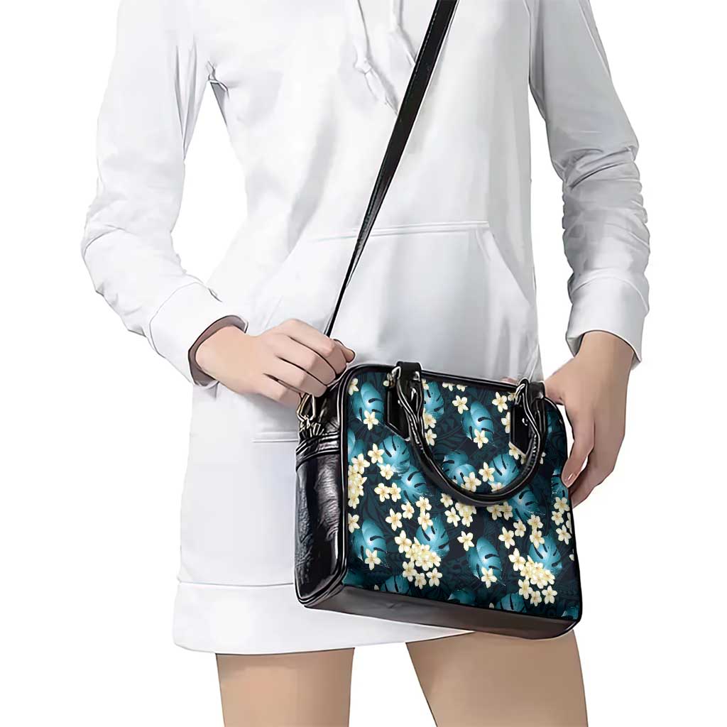 Dark Cyan Tropical Hawaii Shoulder Handbag Seamless Monstera Plumeria Hawaiian Pattern - Polynesian Pride