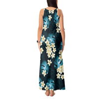 Dark Cyan Tropical Hawaii Tank Maxi Dress Seamless Monstera Plumeria Hawaiian Pattern - Polynesian Pride