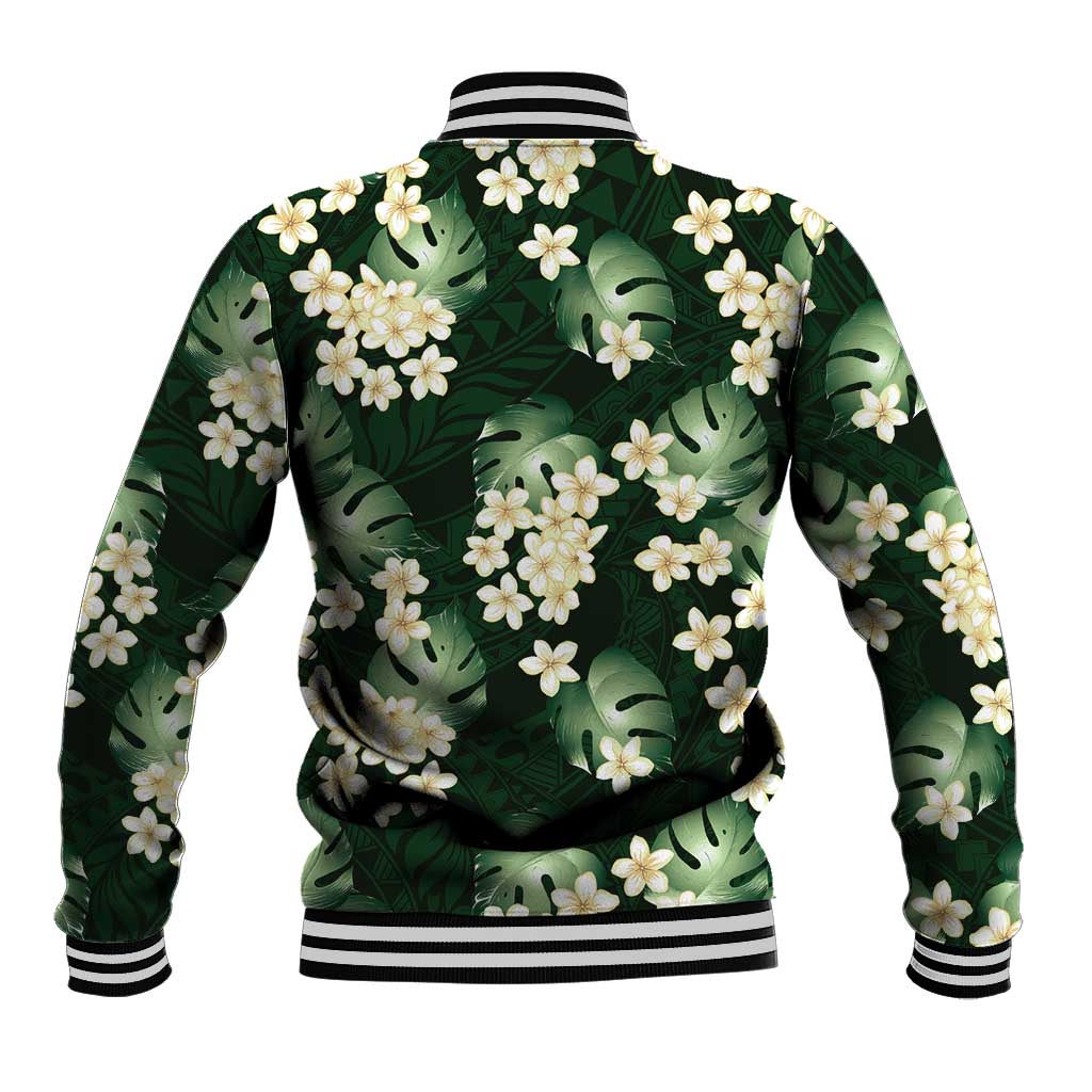 Green Tropical Hawaii Baseball Jacket Seamless Monstera Plumeria Hawaiian Pattern - Polynesian Pride