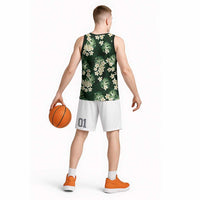 Green Tropical Hawaii Basketball Jersey Seamless Monstera Plumeria Hawaiian Pattern - Polynesian Pride