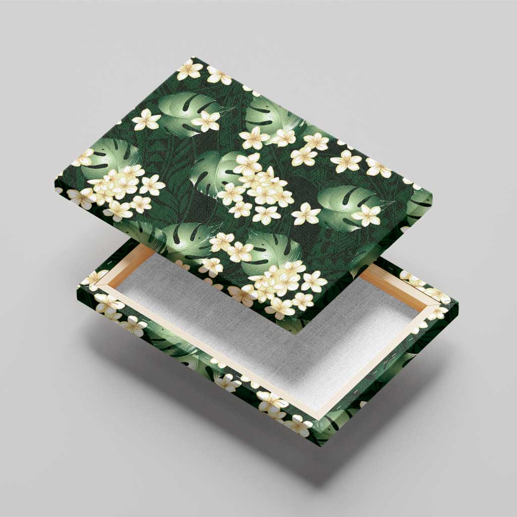 Green Tropical Hawaii Canvas Wall Art Seamless Monstera Plumeria Hawaiian Pattern - Polynesian Pride