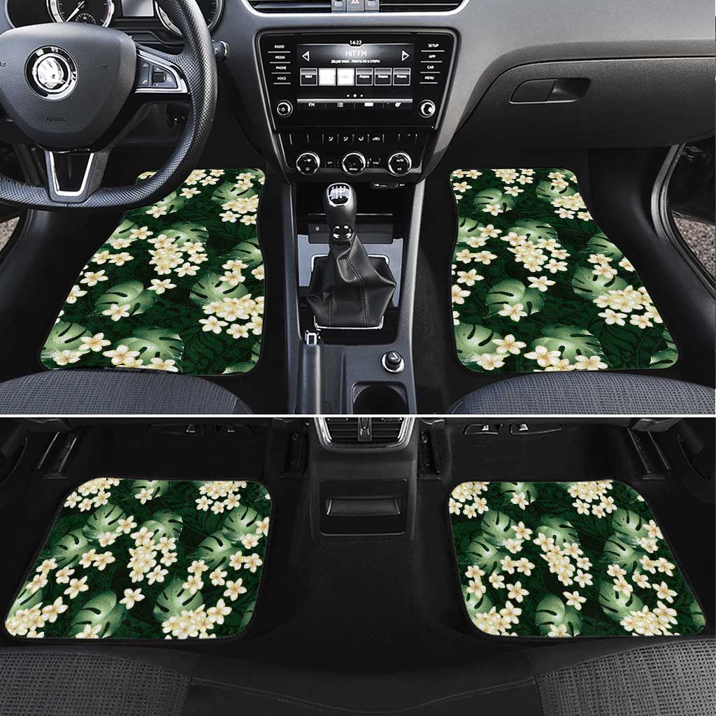 Green Tropical Hawaii Car Mats Seamless Monstera Plumeria Hawaiian Pattern - Polynesian Pride