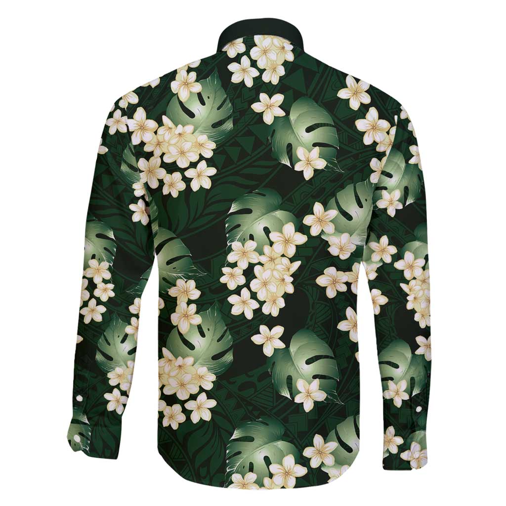 Green Tropical Hawaii Family Matching Long Sleeve Bodycon Dress and Hawaiian Shirt Seamless Monstera Plumeria Hawaiian Pattern LT14 - Polynesian Pride