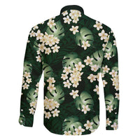 Green Tropical Hawaii Family Matching Long Sleeve Bodycon Dress and Hawaiian Shirt Seamless Monstera Plumeria Hawaiian Pattern LT14 - Polynesian Pride