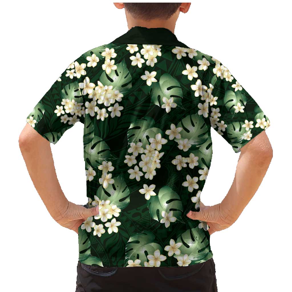 Green Tropical Hawaii Family Matching Mermaid Dress and Hawaiian Shirt - Seamless Monstera Plumeria Hawaiian Pattern LT14 - Polynesian Pride