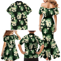 Green Tropical Hawaii Family Matching Mermaid Dress and Hawaiian Shirt - Seamless Monstera Plumeria Hawaiian Pattern LT14 - Polynesian Pride