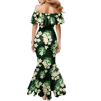 Green Tropical Hawaii Family Matching Mermaid Dress and Hawaiian Shirt - Seamless Monstera Plumeria Hawaiian Pattern LT14 - Polynesian Pride