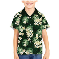 Green Tropical Hawaii Family Matching Mermaid Dress and Hawaiian Shirt - Seamless Monstera Plumeria Hawaiian Pattern LT14 Son's Shirt Green - Polynesian Pride