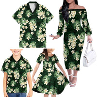 Green Tropical Hawaii Family Matching Off The Shoulder Long Sleeve Dress and Hawaiian Shirt Seamless Monstera Plumeria Hawaiian Pattern LT14 - Polynesian Pride