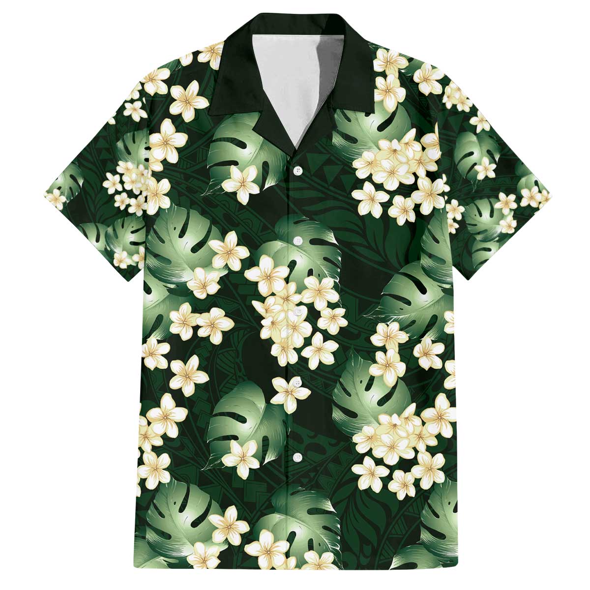 Green Tropical Hawaii Family Matching Off The Shoulder Long Sleeve Dress and Hawaiian Shirt Seamless Monstera Plumeria Hawaiian Pattern LT14 Dad's Shirt - Short Sleeve Green - Polynesian Pride