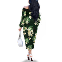 Green Tropical Hawaii Family Matching Off The Shoulder Long Sleeve Dress and Hawaiian Shirt Seamless Monstera Plumeria Hawaiian Pattern LT14 - Polynesian Pride