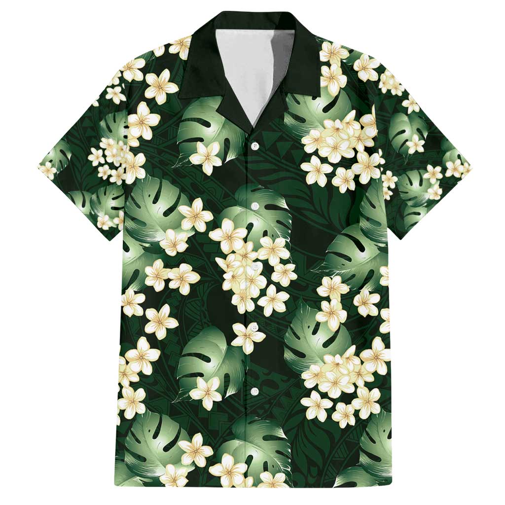 Green Tropical Hawaii Family Matching Off Shoulder Maxi Dress and Hawaiian Shirt Seamless Monstera Plumeria Hawaiian Pattern LT14 Dad's Shirt - Short Sleeve Green - Polynesian Pride