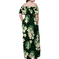 Green Tropical Hawaii Family Matching Off Shoulder Maxi Dress and Hawaiian Shirt Seamless Monstera Plumeria Hawaiian Pattern LT14 - Polynesian Pride