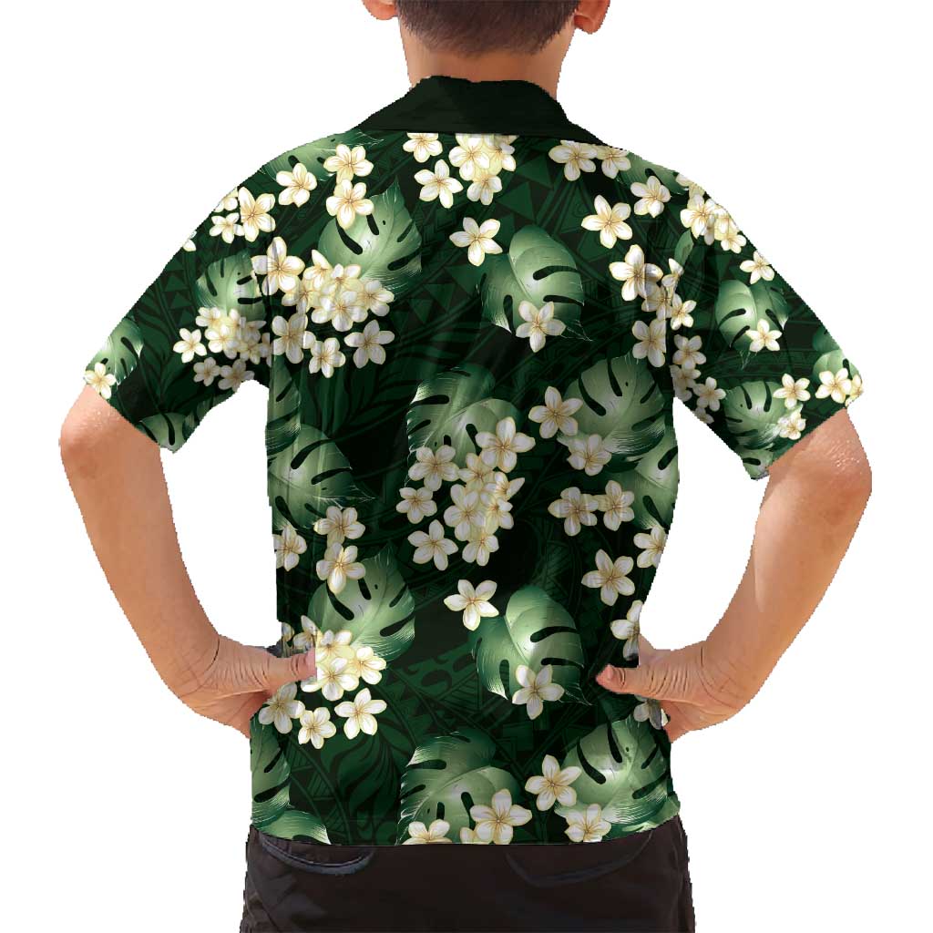 Green Tropical Hawaii Family Matching Summer Maxi Dress and Hawaiian Shirt Seamless Monstera Plumeria Hawaiian Pattern LT14 - Polynesian Pride