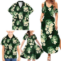 Green Tropical Hawaii Family Matching Summer Maxi Dress and Hawaiian Shirt Seamless Monstera Plumeria Hawaiian Pattern LT14 - Polynesian Pride