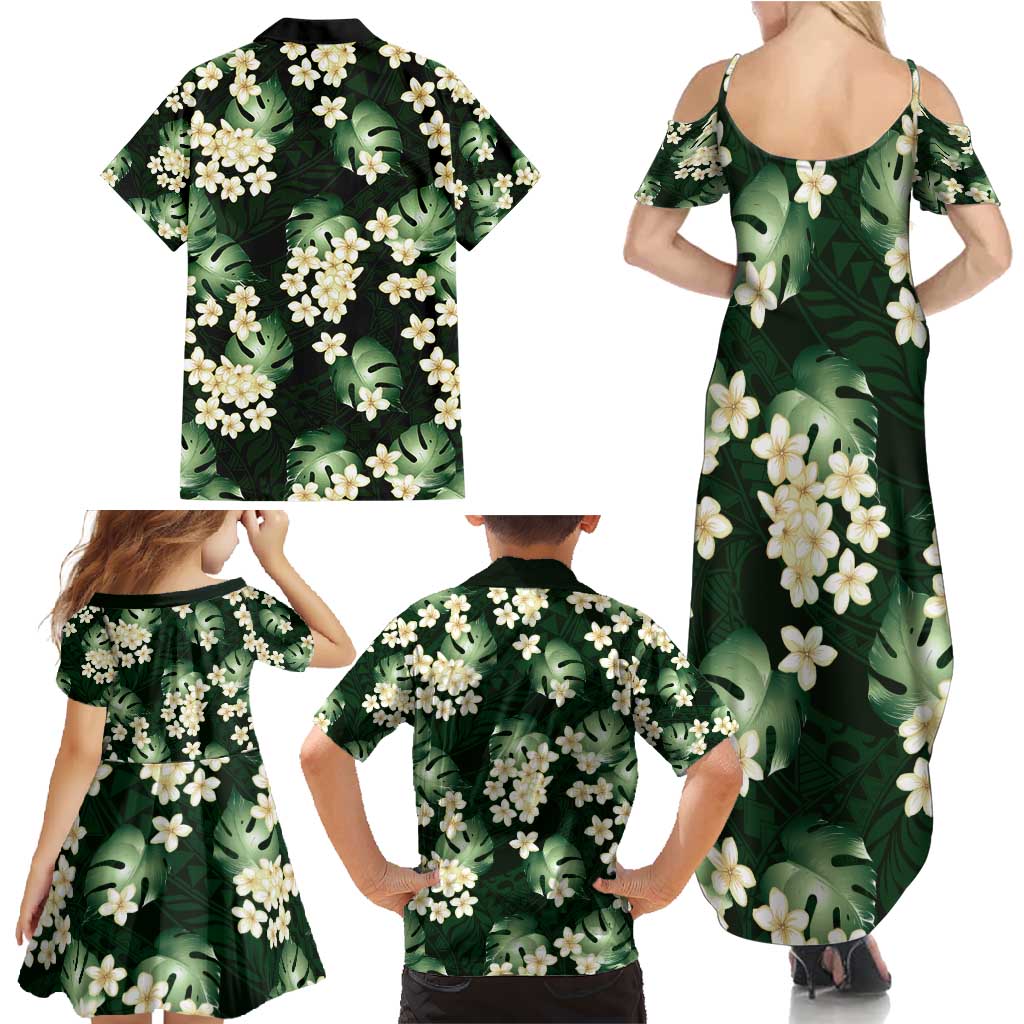 Green Tropical Hawaii Family Matching Summer Maxi Dress and Hawaiian Shirt Seamless Monstera Plumeria Hawaiian Pattern LT14 - Polynesian Pride
