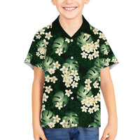 Green Tropical Hawaii Family Matching Summer Maxi Dress and Hawaiian Shirt Seamless Monstera Plumeria Hawaiian Pattern LT14 Son's Shirt Green - Polynesian Pride