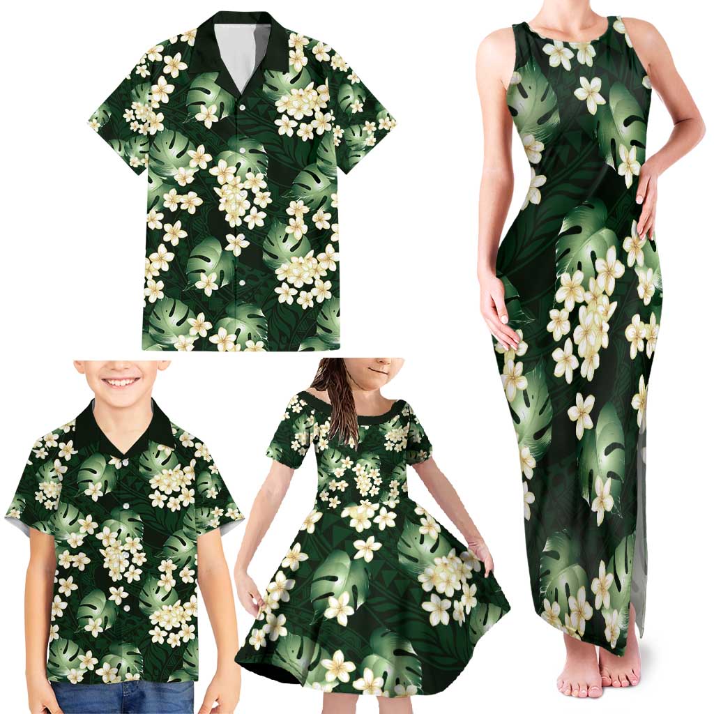 Green Tropical Hawaii Family Matching Tank Maxi Dress and Hawaiian Shirt Seamless Monstera Plumeria Hawaiian Pattern LT14 - Polynesian Pride