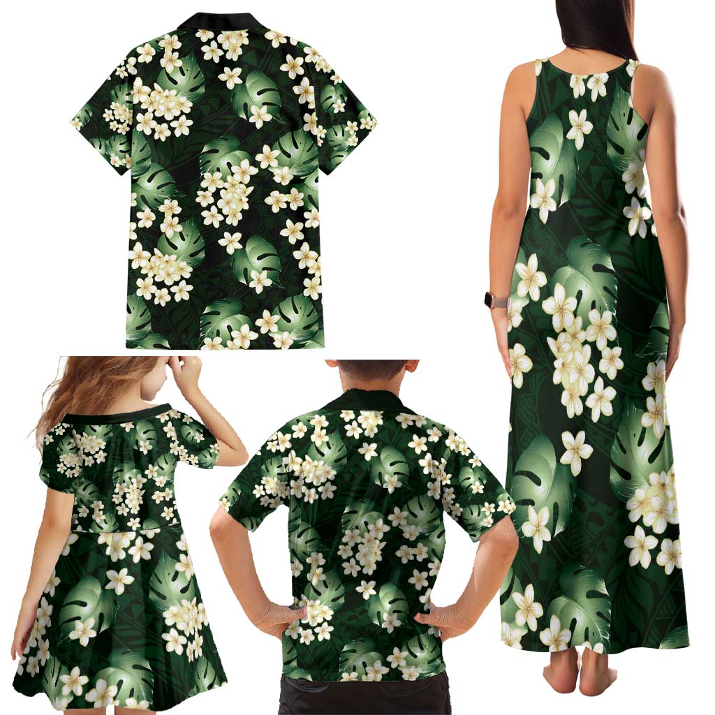 Green Tropical Hawaii Family Matching Tank Maxi Dress and Hawaiian Shirt Seamless Monstera Plumeria Hawaiian Pattern LT14 - Polynesian Pride