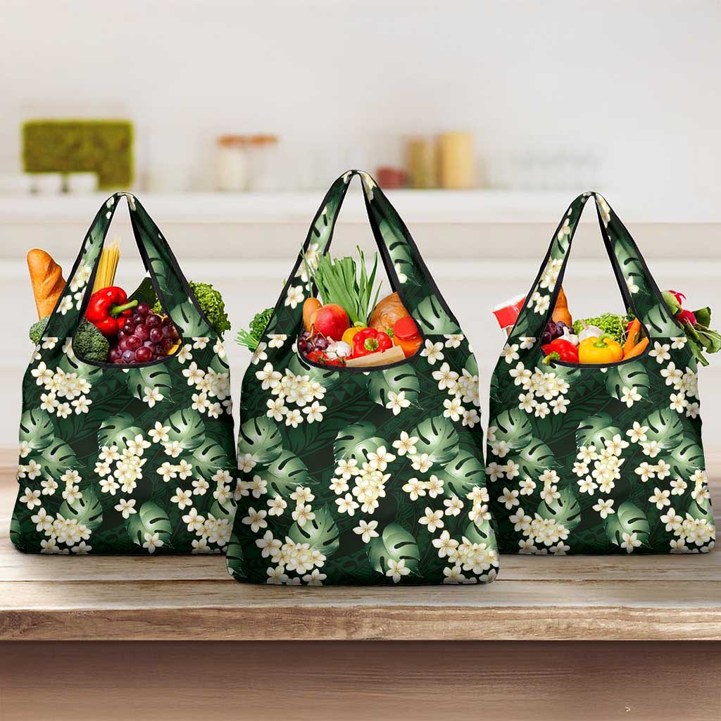 Green Tropical Hawaii Grocery Bag Seamless Monstera Plumeria Hawaiian Pattern - Polynesian Pride