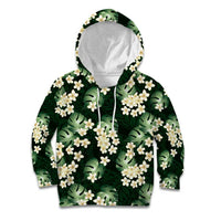 Green Tropical Hawaii Kid Hoodie Seamless Monstera Plumeria Hawaiian Pattern LT14 Hoodie Green - Polynesian Pride