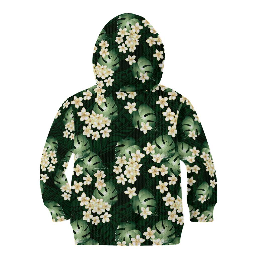 Green Tropical Hawaii Kid Hoodie Seamless Monstera Plumeria Hawaiian Pattern LT14 - Polynesian Pride