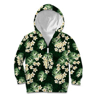 Green Tropical Hawaii Kid Hoodie Seamless Monstera Plumeria Hawaiian Pattern LT14 Zip Hoodie Green - Polynesian Pride