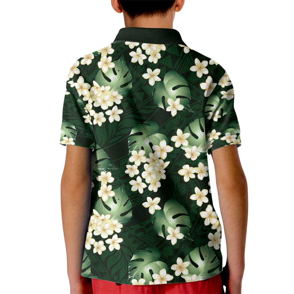 Green Tropical Hawaii Kid Polo Shirt Seamless Monstera Plumeria Hawaiian Pattern LT14 - Polynesian Pride