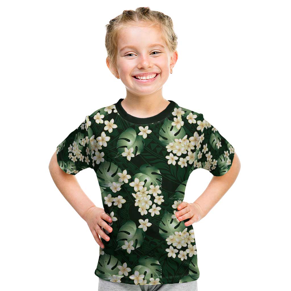 Green Tropical Hawaii Kid T Shirt Seamless Monstera Plumeria Hawaiian Pattern LT14 Green - Polynesian Pride